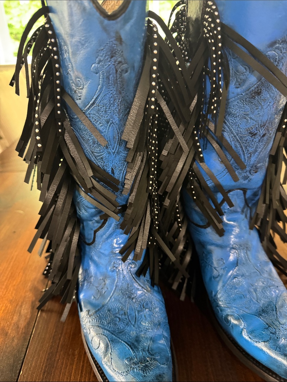 Blue Women's Fringe Western Boots with Rhinestone Detail - Picture 8 of 10